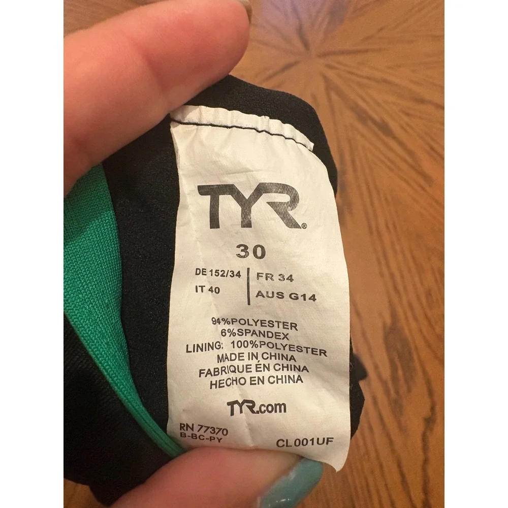 TYR Girls Competitive‎ One Piece Swimsuit Black Green Honeycomb Size 30 G14
